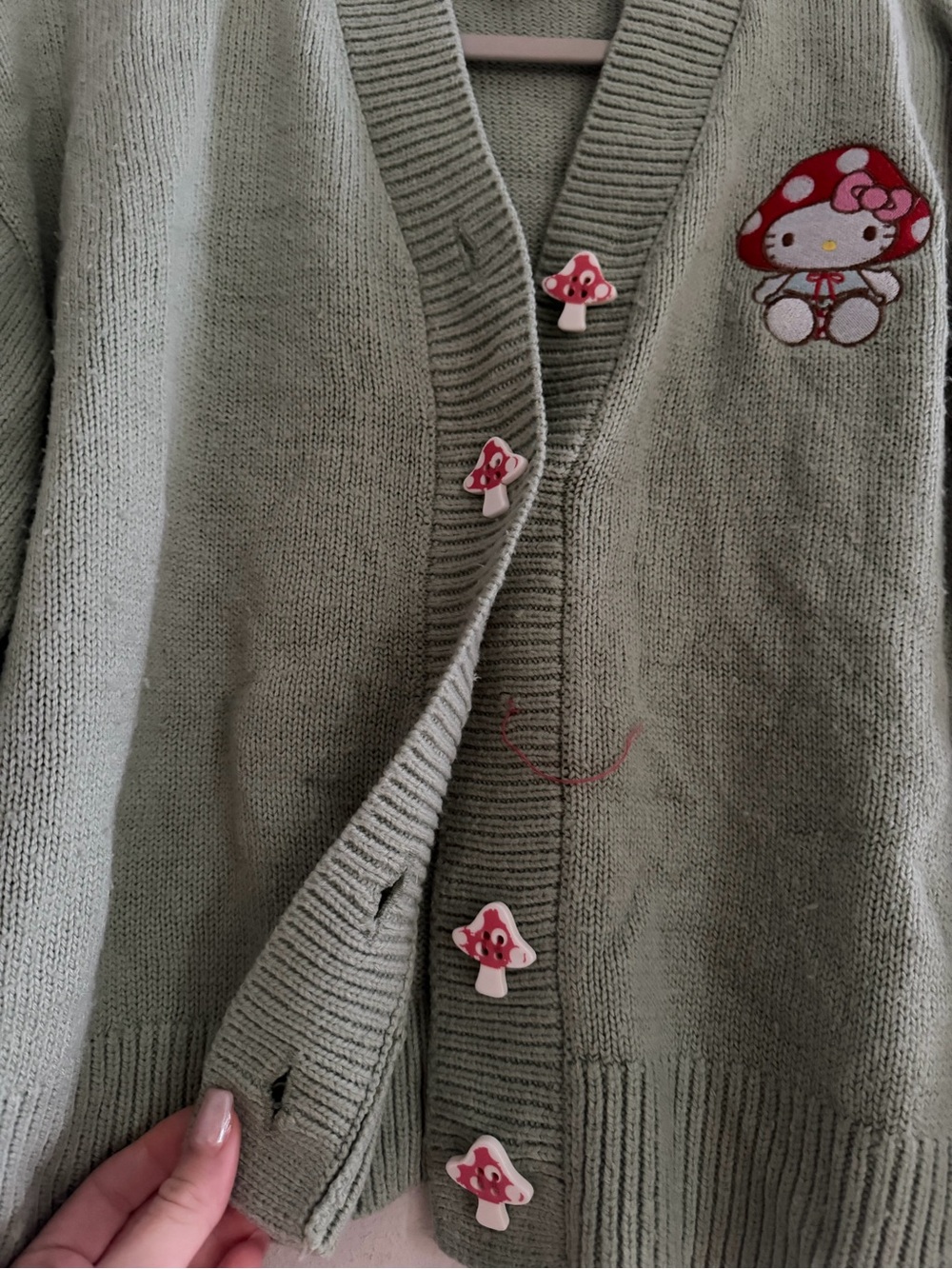 Hot Topic Mint Green Mushroom Patch Cardigan Sweater - Picture 3 of 7